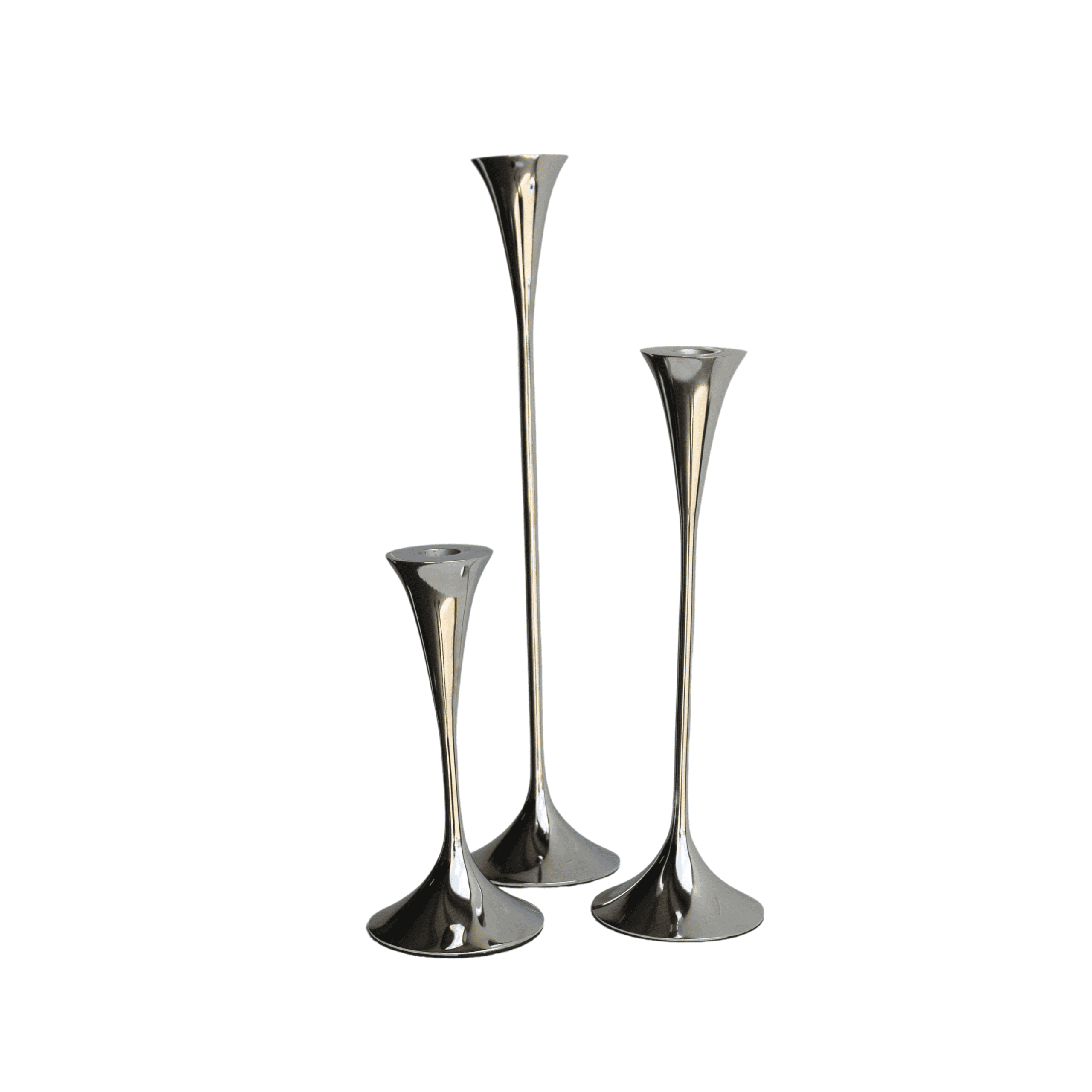 Three modern black Taper Candle Holders of varying heights are grouped together on a white background—ideal for elegant wedding ceremony hire packages Gold Coast couples will love.