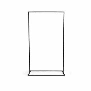 The Freestanding Sign Frame l Tall Black is a simple, rectangular black metal frame standing upright on a white background—perfect for furniture hire Brisbane or wedding furniture hire Brisbane needs.