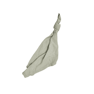 A sage linen napkin tied in a simple knot, displayed on a white background—ideal for upscale picnic or elegant wedding ceremony hire packages on the Gold Coast.