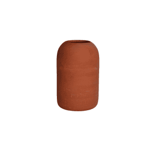 The Floral Vase l Terracotta Bud is a plain, cylindrical terracotta vase with a rounded top and small opening, perfect for a single bud, displayed against a white background.
