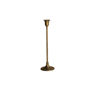 The Taper Candle Holder l Gold is a tall, slender candle holder with a round base, shown against a plain white background.