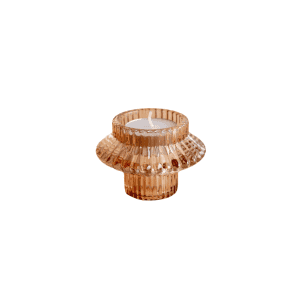 The 2 In 1 Candle Holder l Bella is a compact ribbed glass holder in a warm amber hue, designed to hold a single white tealight candle.