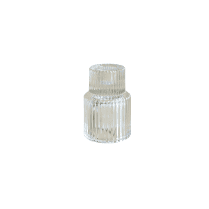 The 2 In 1 Candle Holder l Charlie is a clear, ribbed glass container with a lid, filled with a light colored wax and shown against a white background.