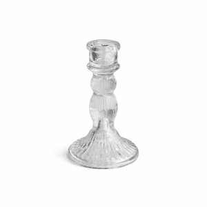 Taper Candle Holder l Amelia features clear glass with a fluted design, shown upright on a white background.