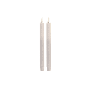 Two Taper Candle l LED lights stand upright side by side on a plain white background.