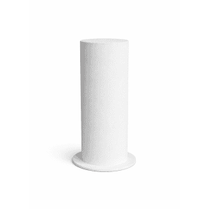 The Pedestal | White Textured Round is a plain cylindrical object with a subtle white textured surface, standing upright on a round base against a white background.