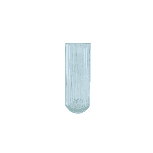 The Floral Vase l Ribbed Glass Bud is a clear, tall, cylindrical vase with vertical ribbing, ideal for floral arrangements or displaying a single bud on any white background.