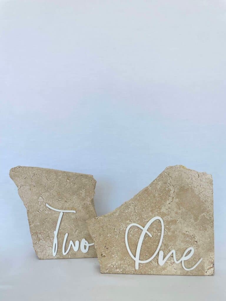 Large Stone & White Font Table Numbers | Arctic Fox Products for Hire