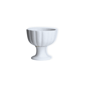 Floral Vase l Cream Ribbed Table Urn featuring a white ceramic, ribbed design with a fluted bowl and short pedestal base, shown against a plain white background.